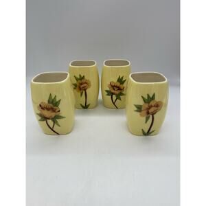 Weil Ware Yellow Rose California Pottery 4 China Tumblers 4 1/4” VERY RARE!